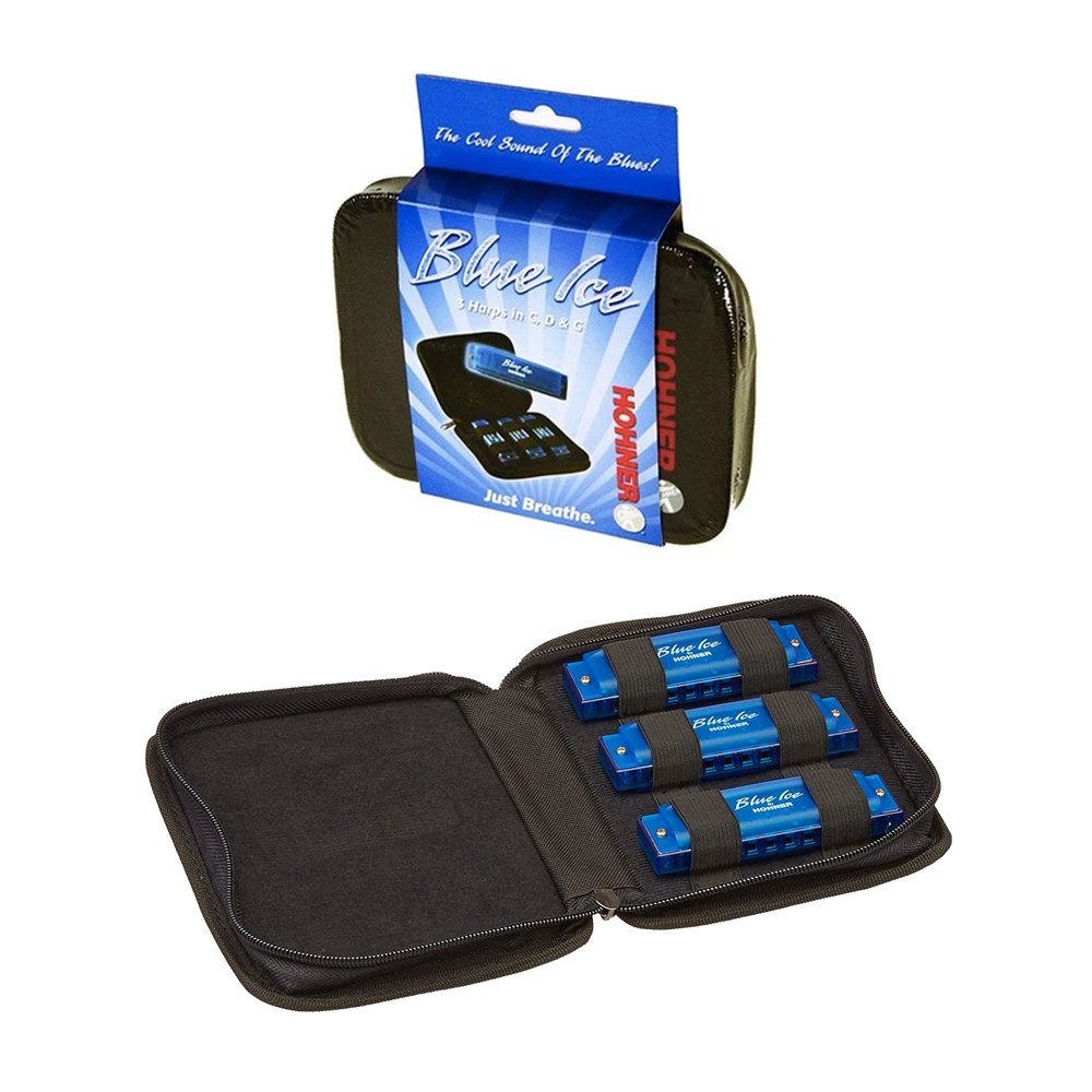 Hohner BIP Blue Ice Harmonica 3-Pack with Case