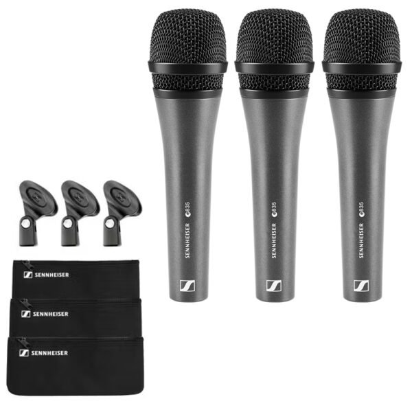 Sennheiser e 835-S Cardioid Dynamic Vocal Microphone Set of 3