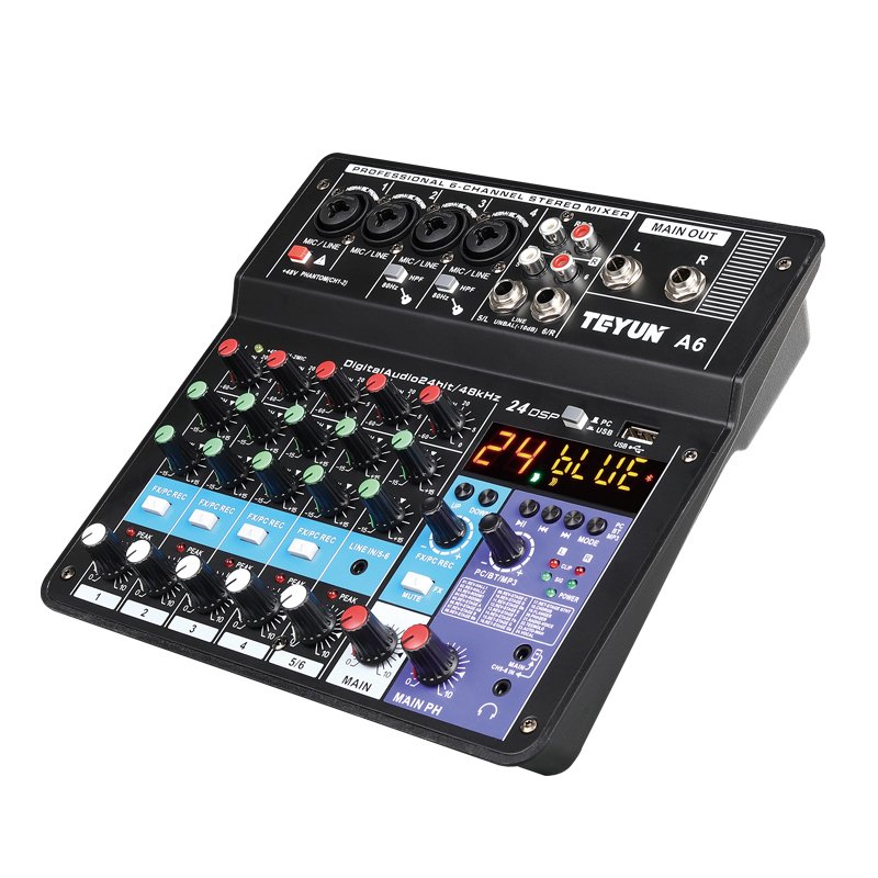 Teyun A6 6-Channel Mixer with USB Audio Interface