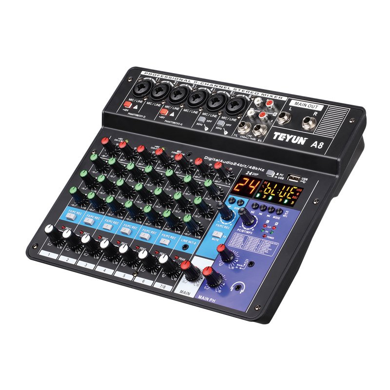 Teyun A8 8-Channel Mixer with USB Audio Interface